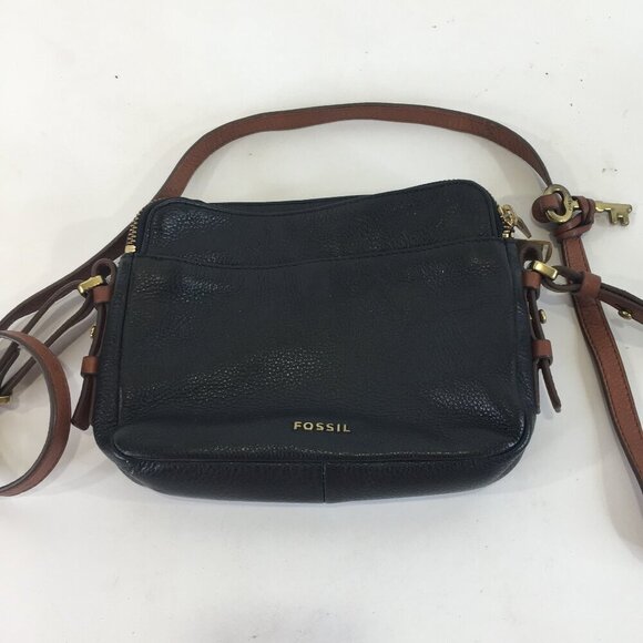 Fossil Piper Toaster Ombré Stripe Heart Leather Double Zipper Black Crossbody - Picture 4 of 16